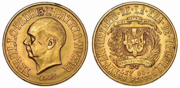 REPUBBLICA DOMINICANA. 30 Pesos 1955. Per il 25° Anniversario del regime di Trujillo.