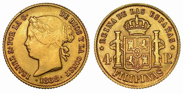 FILIPPINE. DOMINAZIONE SPAGNOLA, 1521-1898. 4 Pesos 1868. Riconio.