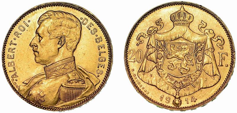 BELGIO. ALBERT I, 1909-1934. 20 Francs 1914.  - Auction Numismatics - Cambi Casa d'Aste