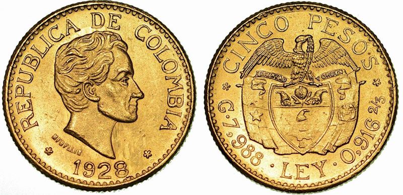 COLOMBIA. REPUBLIC. 5 Pesos 1928.  - Asta Numismatica - Cambi Casa d'Aste