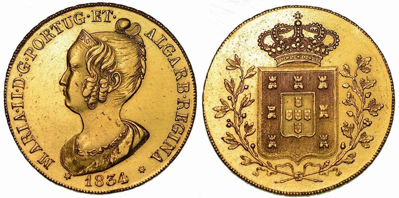 PORTOGALLO. MARIA II, 1834-1853. Peça (6400 Reis) 1834.  - Auction Numismatics - Cambi Casa d'Aste