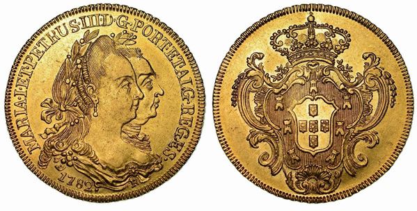 BRASILE. MARIA e PEDRO III, 1777-1786. Peça (6400 Reis) 1782. Rio de Janeiro.