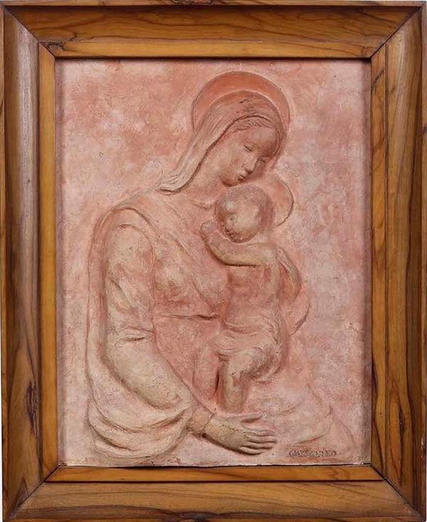 Madonna con Bambino. Placca in terracotta. Rodolfo Castagnino (1893-1978)