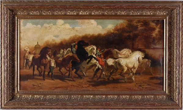 Pittore anonimo del XIX secolo La fiera dei cavalli
