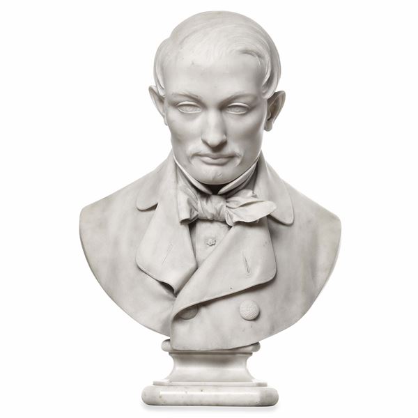 Busto virile. Marmo bianco. Luigi Agliati (Como 1816 - Milano 1863)