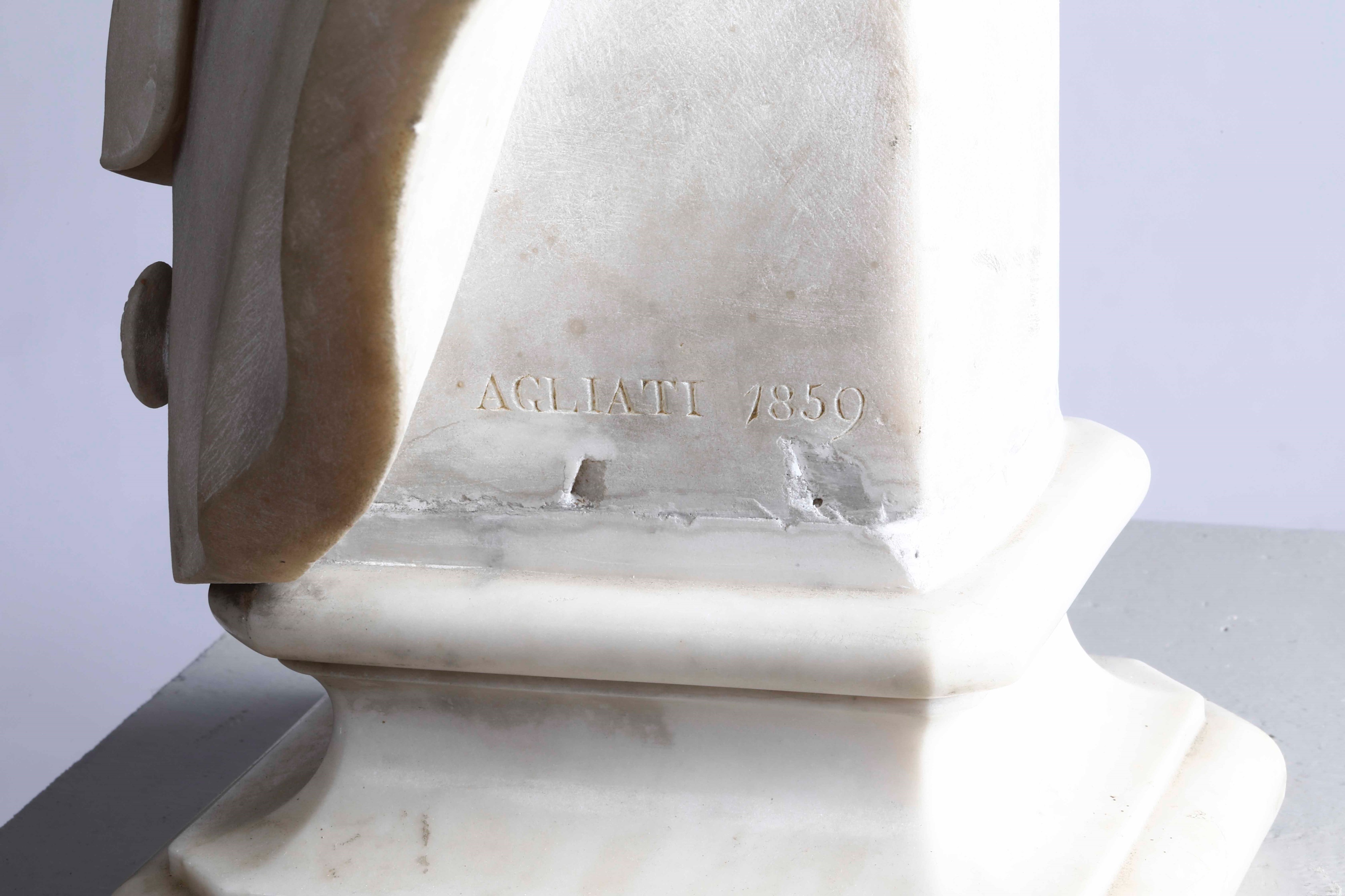 Busto Virile. Marmo Bianco. Luigi Agliati (como 1816 - Milano 1863)