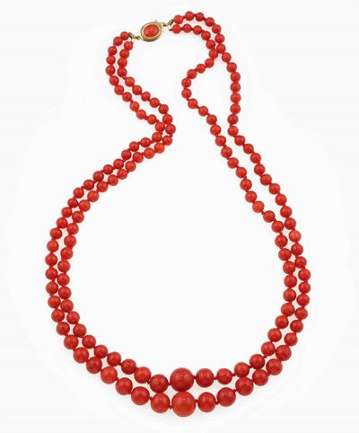 Collana a Due Fili con Boules di Corallo