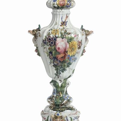Grande Vaso Decorativo con Coperchionove, Manifattura Gian Battista Viero, Fine del XIX Secolo