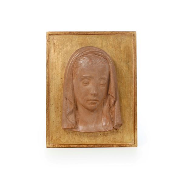 Placca in terracotta raffigurante volto di Madonna. XX secolo