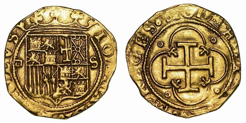 SPAGNA. JUANA E CARLOS I, 1516-1555. Escudo. Siviglia.  - Auction Numismatics - Cambi Casa d'Aste