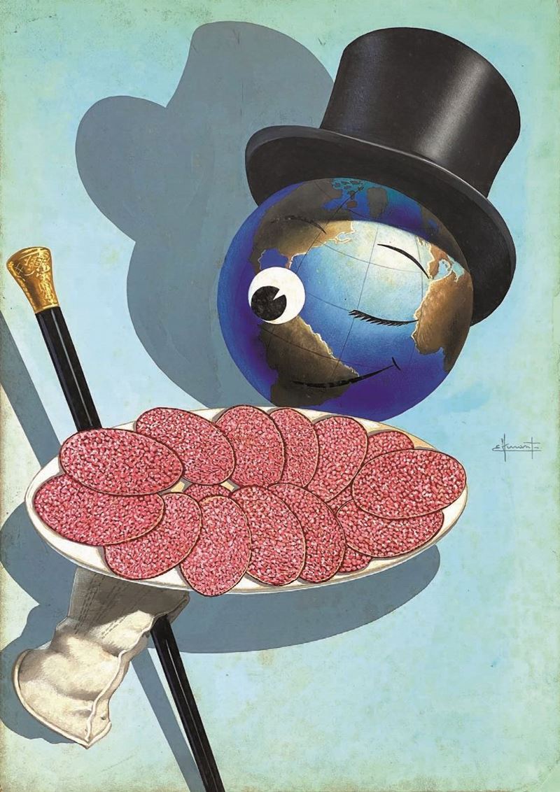 Ferrante E. : Molti Salami tante preferenze: “Chi mi assaggia ne avrà una sola”  - Auction Vintage Posters - Cambi Casa d'Aste