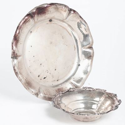 Vassoio e Coppetta in Argento. Argenteria Artistica Milanese del XX Secolo. Argentiere Miracoli