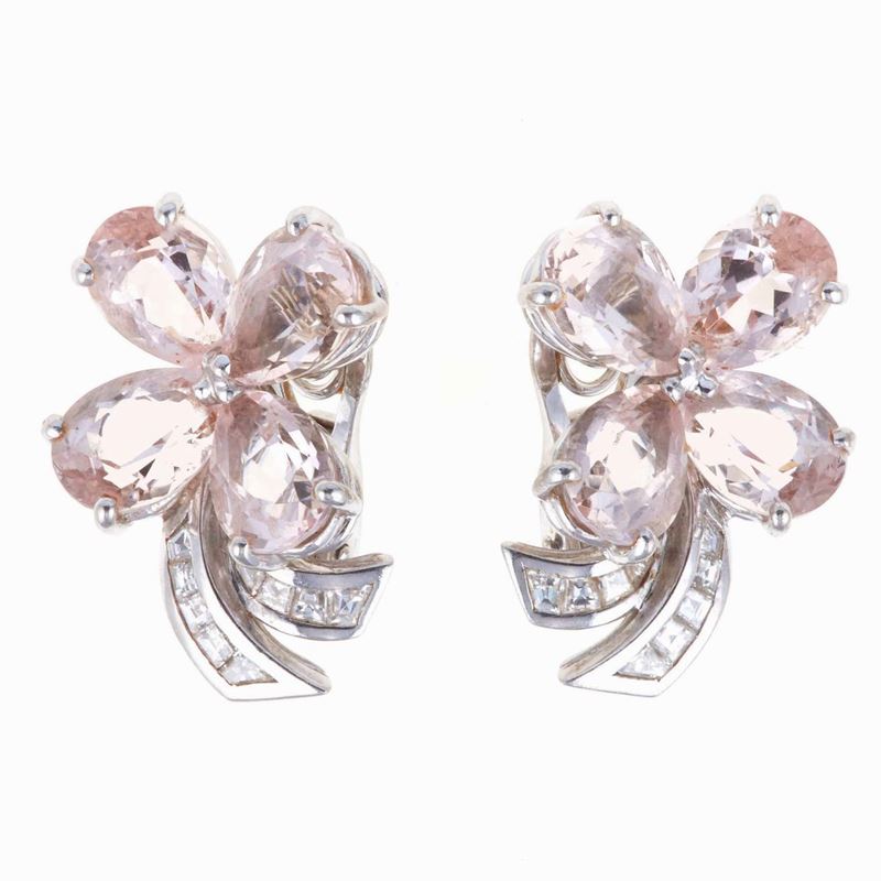 Pair of morganite, diamond, platinum and gold earrings. Signed Faraone  - Auction Fine and Coral Jewels - Cambi Casa d'Aste