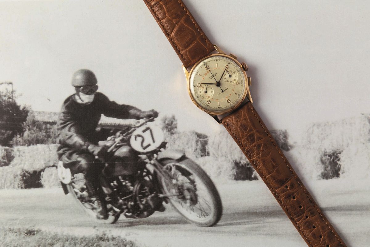 Universal Geneve - Uni Compax Cronografo in Oro 18k, Carica Manuale Due Contatori con Scala Tachi...