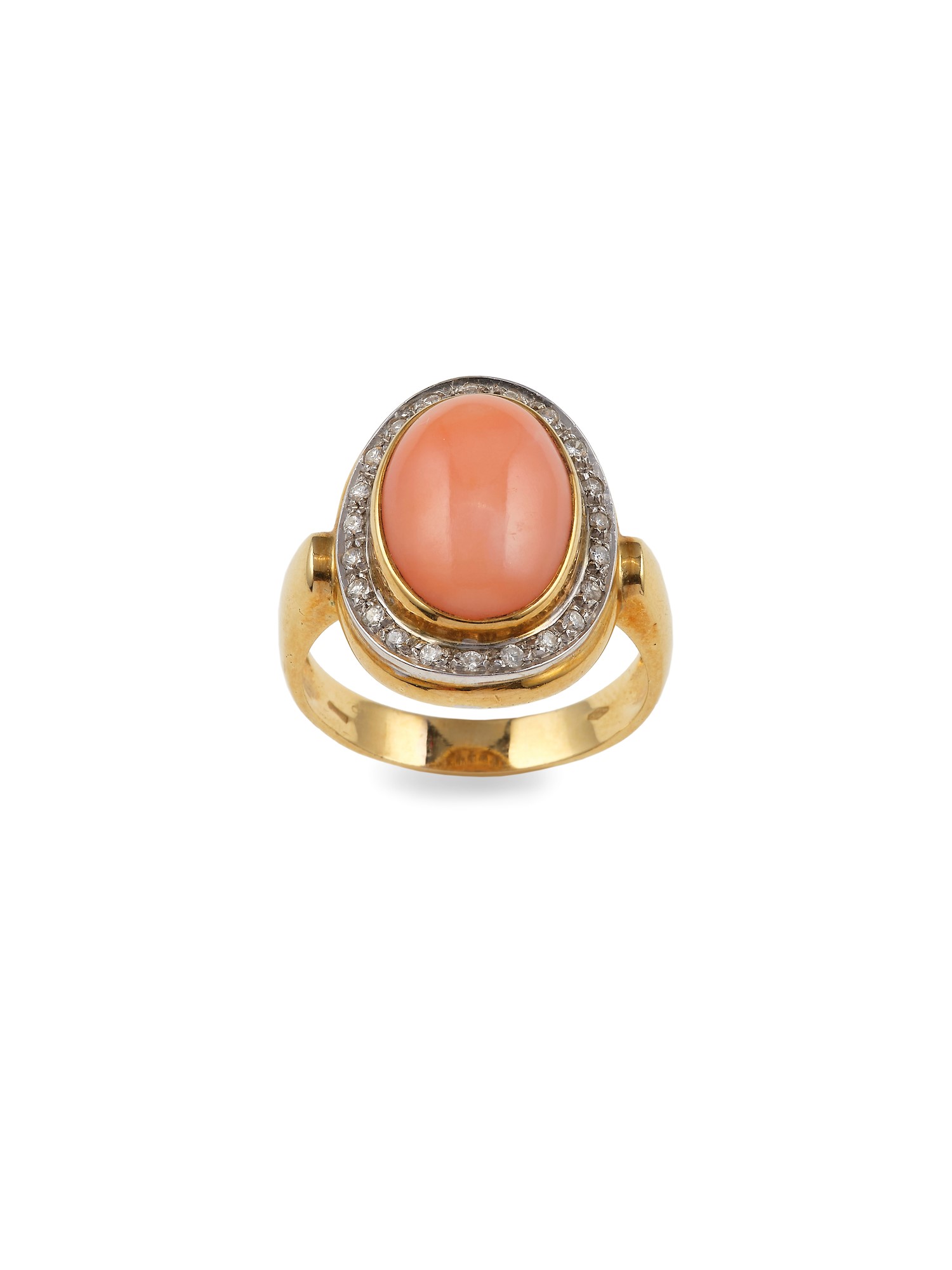 Girocollo multifilo e anello, corallo rosa, perle e diamanti in montatura oro giallo 750/1000