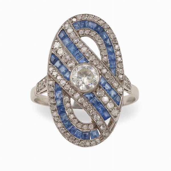 Diamond, sapphire and platinum ring