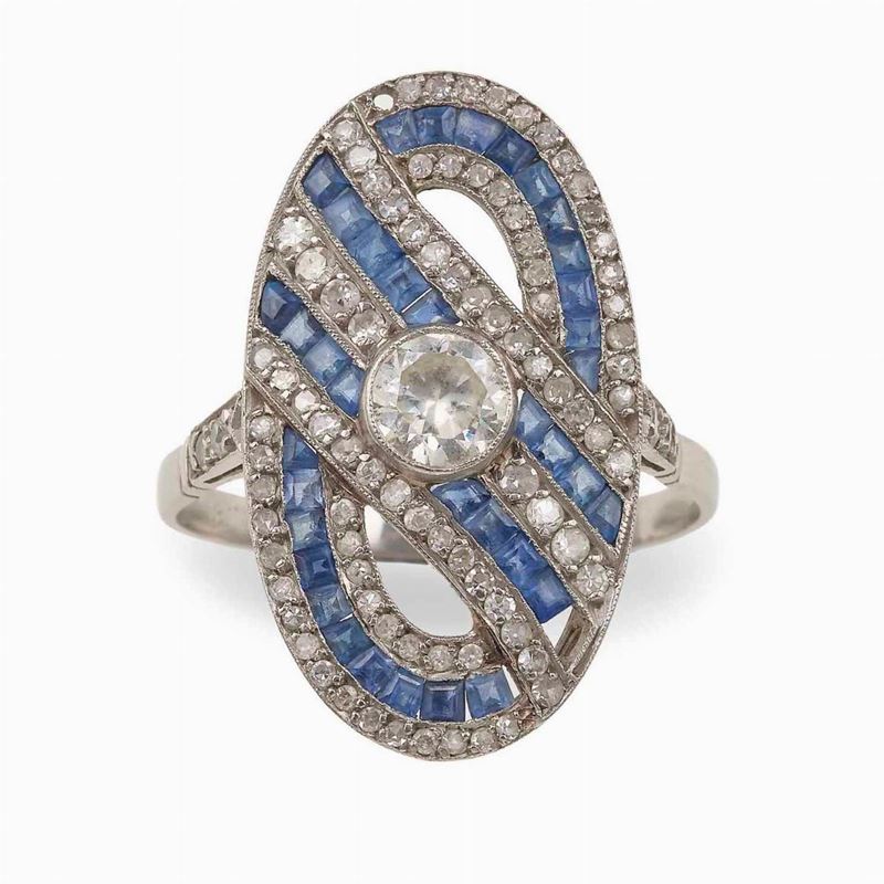 Diamond, sapphire and platinum ring  - Auction Jewels - Cambi Casa d'Aste