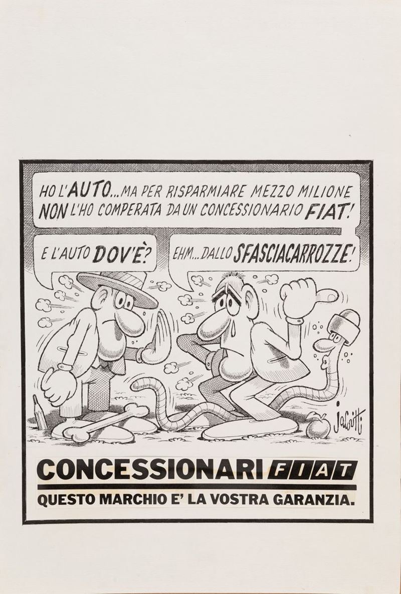 Benito Jacovitti 
 : Non l'ho Comperata da un Concessionario Fiat!  - Asta Manifesti d'Epoca - Cambi Casa d'Aste