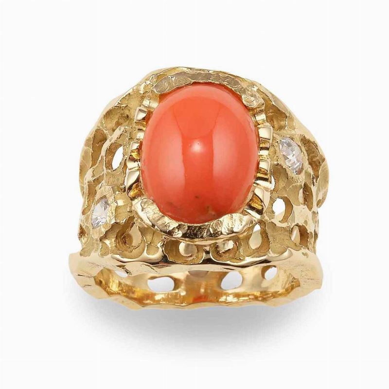 Coral, diamond and gold ring  - Auction Fine and Coral Jewels - Cambi Casa d'Aste