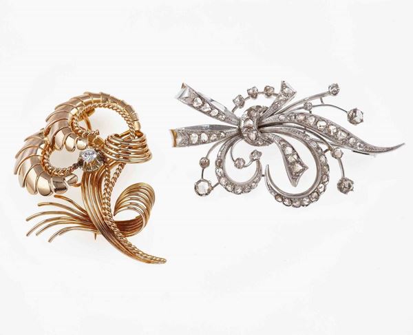 Two gold and diamond brooches