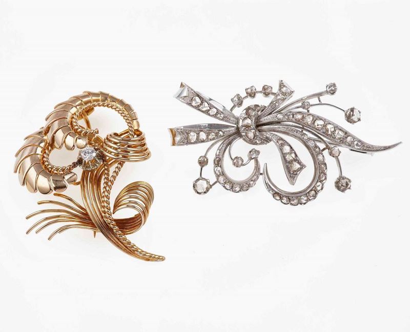Two gold and diamond brooches  - Auction Jewels | Cambi Time - Cambi Casa d'Aste