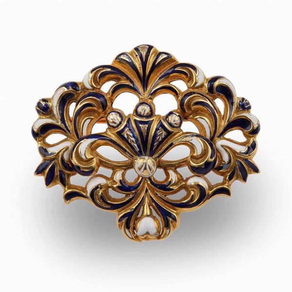Enamel and gold brooch