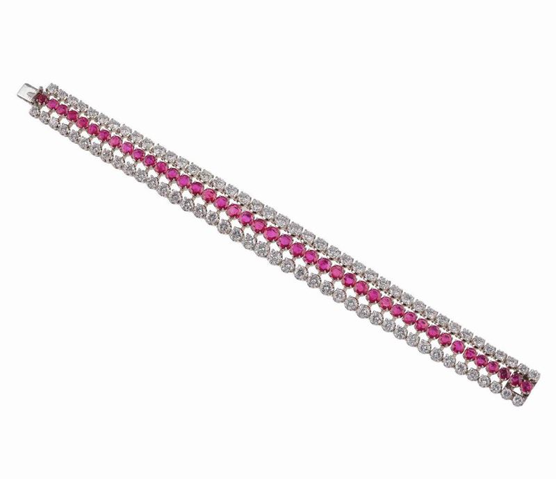 Ruby, diamond and platinum bracelet  - Auction Fine and Coral Jewels - Cambi Casa d'Aste