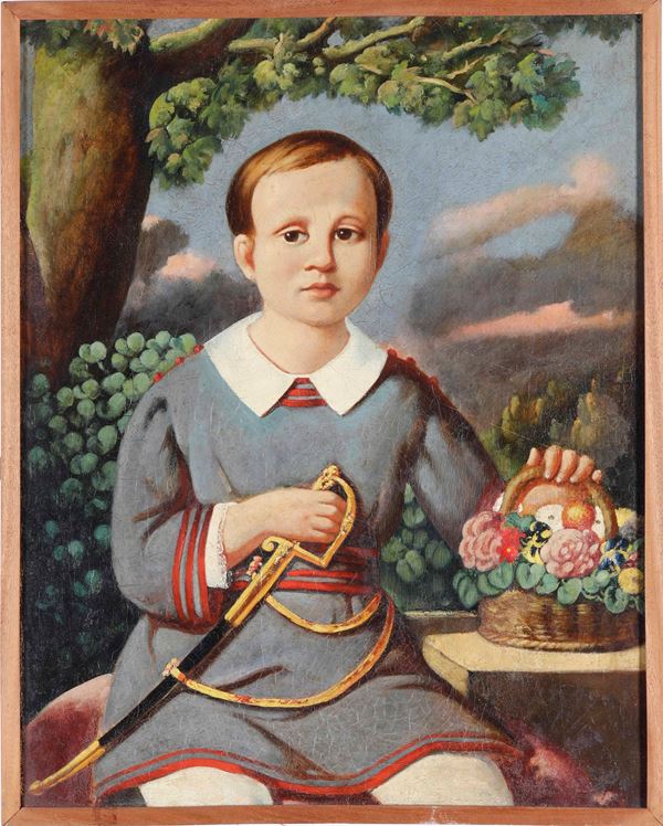Anonimo del XIX secolo Ritratto di fanciullo in un paesaggio