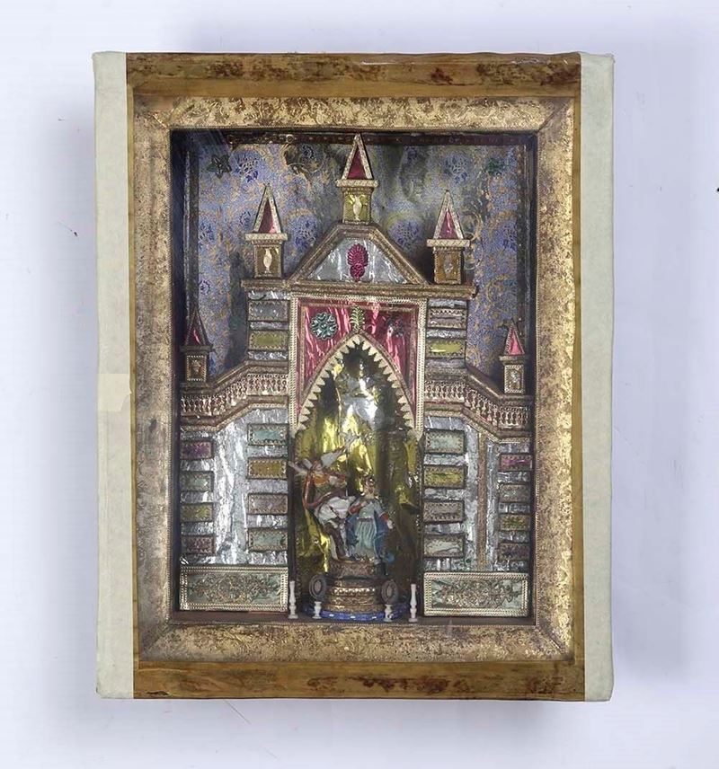 Reliquario in papier roulés, arte popolare del XIX-XX secolo  - Asta Antiquariato Luglio | Cambi Time - Cambi Casa d'Aste