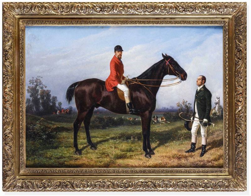 Filippo Palizzi a firma di : Cavallo e cavaliere, 1852  - olio su tela - Asta Dimore Italiane - Cambi Casa d'Aste