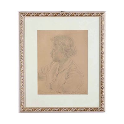 Disegno a Matita su Carta Raffigurante Fanciulla di Profilo, 1946