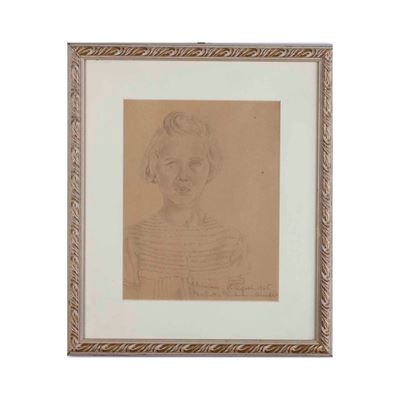 Disegno a Matita su Carta Raffigurante Fanciulla, 1946