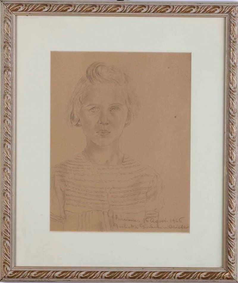 Disegno a matita su carta raffigurante fanciulla, 1946  - Asta Antiquariato Giugno | Cambi Time - Cambi Casa d'Aste