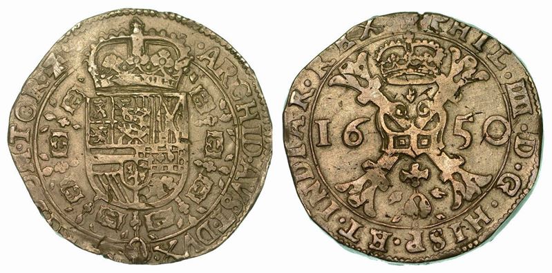 PAESI BASSI SPAGNOLI. FELIPE IV, 1621-1665. Patagon 1650. Tournai.  - Auction Numismatics - Cambi Casa d'Aste