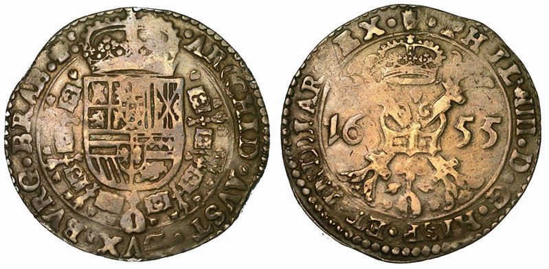 PAESI BASSI SPAGNOLI - BRABANTE. FELIPE IV, 1621-1665. Patagon 1655. Anversa.  - Auction Numismatics - Cambi Casa d'Aste