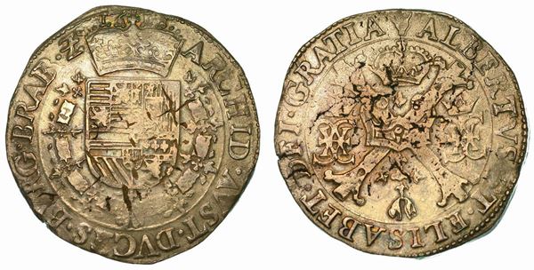 PAESI BASSI SPAGNOLI - BRABANTE. ALBERTO E ISABEL, 1598-1621. Patagon 1618. Anversa.