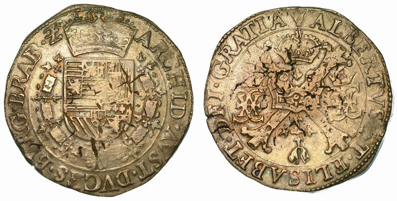 PAESI BASSI SPAGNOLI - BRABANTE. ALBERTO E ISABEL, 1598-1621. Patagon 1618. Anversa.  - Auction Numismatics - Cambi Casa d'Aste
