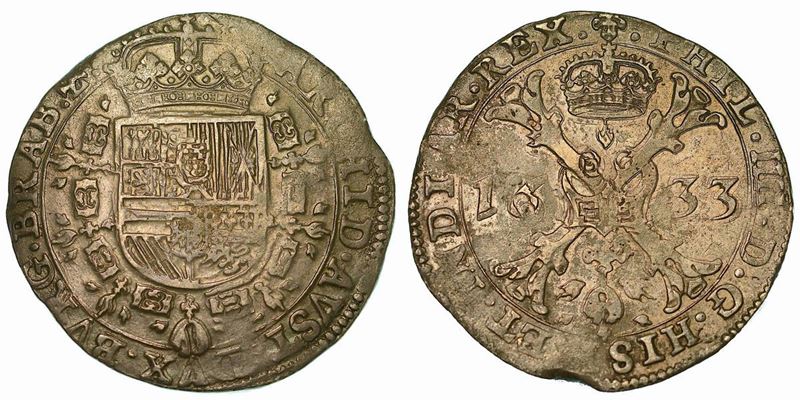 PAESI BASSI SPAGNOLI - BRABANTE. FELIPE IV, 1621-1665. Patagon 1633. Bruxelles.  - Auction Numismatics - Cambi Casa d'Aste