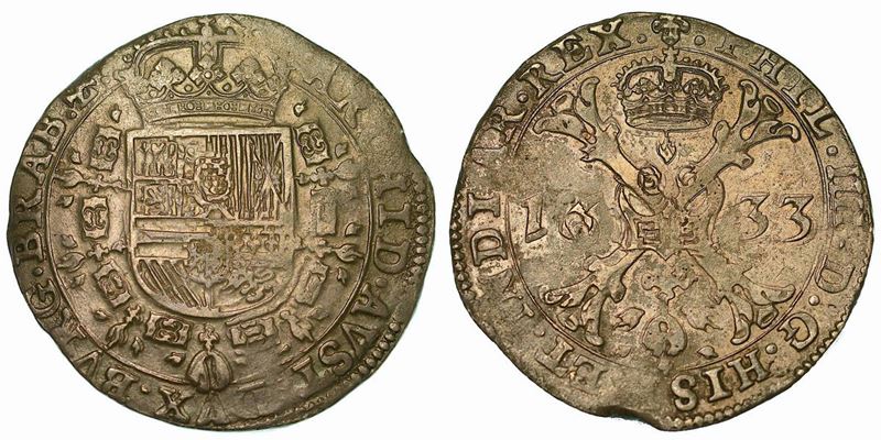 PAESI BASSI SPAGNOLI - BRABANTE. FELIPE IV, 1621-1665. Patagon 1633. Bruxelles.  - Auction Numismatics - Cambi Casa d'Aste