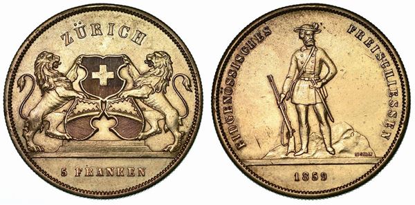 SVIZZERA. TIRI FEDERALI - ZURIGO. 5 Franken 1859.