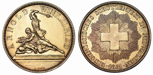 SVIZZERA. TIRI FEDERALI - NIDWALDEN. 5 Franken 1861.