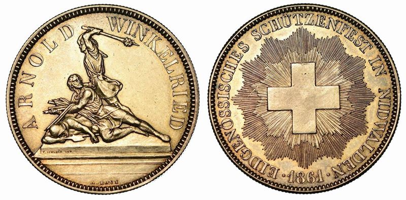 SVIZZERA. TIRI FEDERALI - NIDWALDEN. 5 Franken 1861.  - Auction Numismatics - Cambi Casa d'Aste