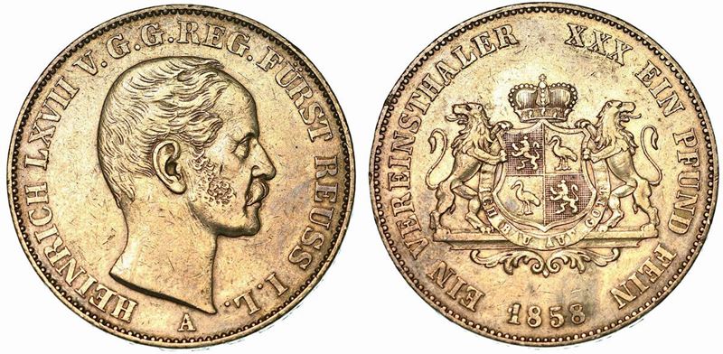 GERMANIA - REUSS/SCHLEIZ. HEINRICH LXVII. Vereinsthaler 1858.  - Auction Numismatics - Cambi Casa d'Aste