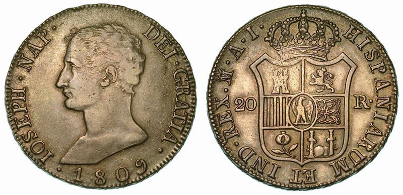 SPAGNA. JOSE NAPOLEON, 1808-1813. 20 Reales 1809.  - Auction Numismatics - Cambi Casa d'Aste