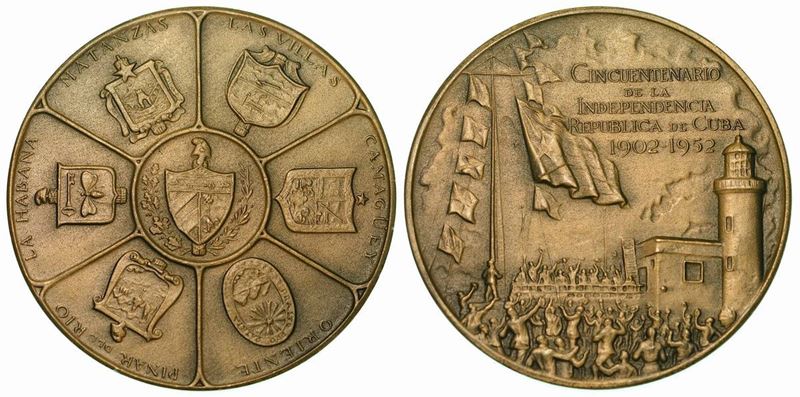 CUBA. FIRST REPUBLIC, 1902-1962. Medaglia in bronzo 1952. Per il 50° Anniversario dell'Indipendenza.  - Auction Numismatics - Cambi Casa d'Aste