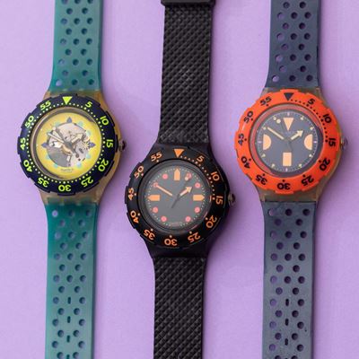 Lotto di 3 Swatch Scuba 200:sdk101 1991 Sdb100 1991 Sdk100 1991