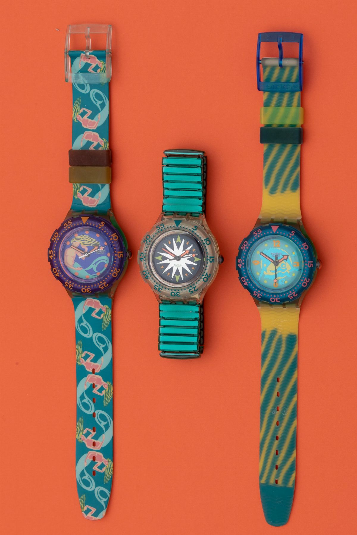 Lotto di 2 Swatch Scuba 200: Sdg100 1993 Sdg101 1993 Sdk108 1993uno Non Funzionante