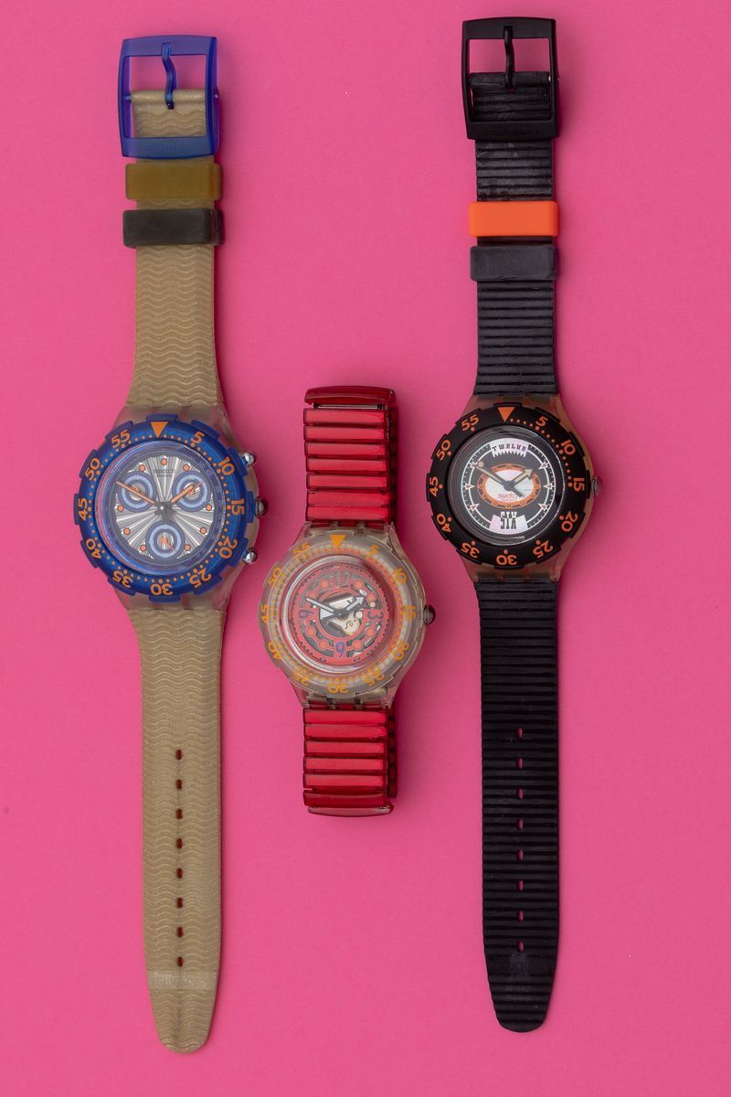 Lotto di 3 Swatch Scuba 200: Sdk110 1993 Sdk117 1994 Sdk114 1994