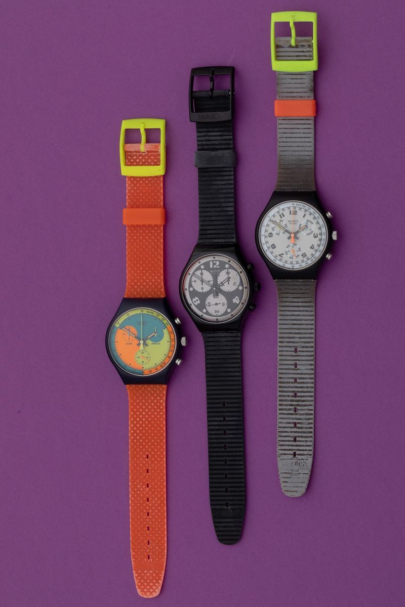 Lotto di 3 Swatch Chrono: Scb105 1990 Scn105 1990 Scb110 1993