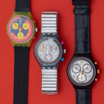 Lotto di 3 Swatch Chrono: Scn110 1994 Scj101 1993 Scn104 1992 No Garanzia